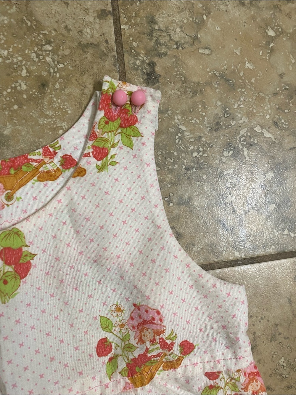 Vintage Retro 80s Strawberry Shortcake 12mo Pink Pin Dot Sunsuit Romper Rare - Picture 3 of 11